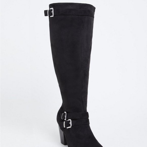 Torrid Size 11 - Black Faux Suede Strappy Tall Block Heel Boot (WW & Wide Calf) - Picture 1 of 4